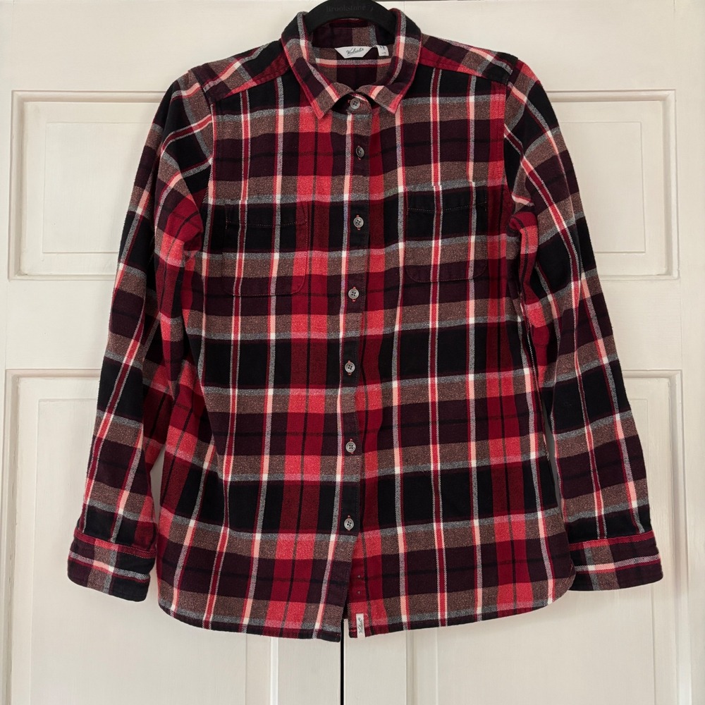 Woolrich Womens Flannel Shirt Red Black Plaid Buffalo Check Button Up Size Large